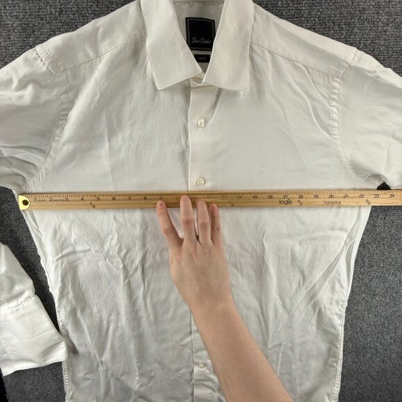 David Donahue Trim Cotton 16.5 36/37 Striped French Cuff White Button Up Premium - Picture 7 of 16